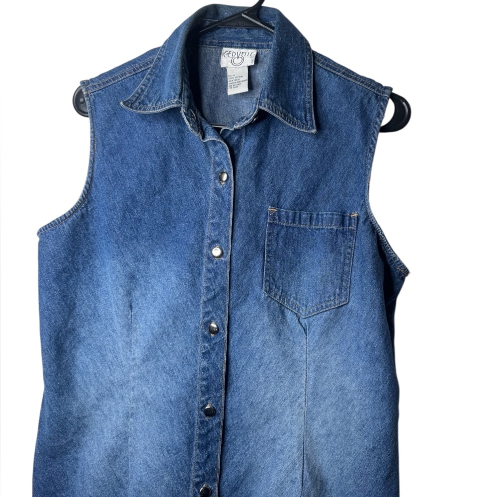 Sleeveless Denim Button-Up Shirt